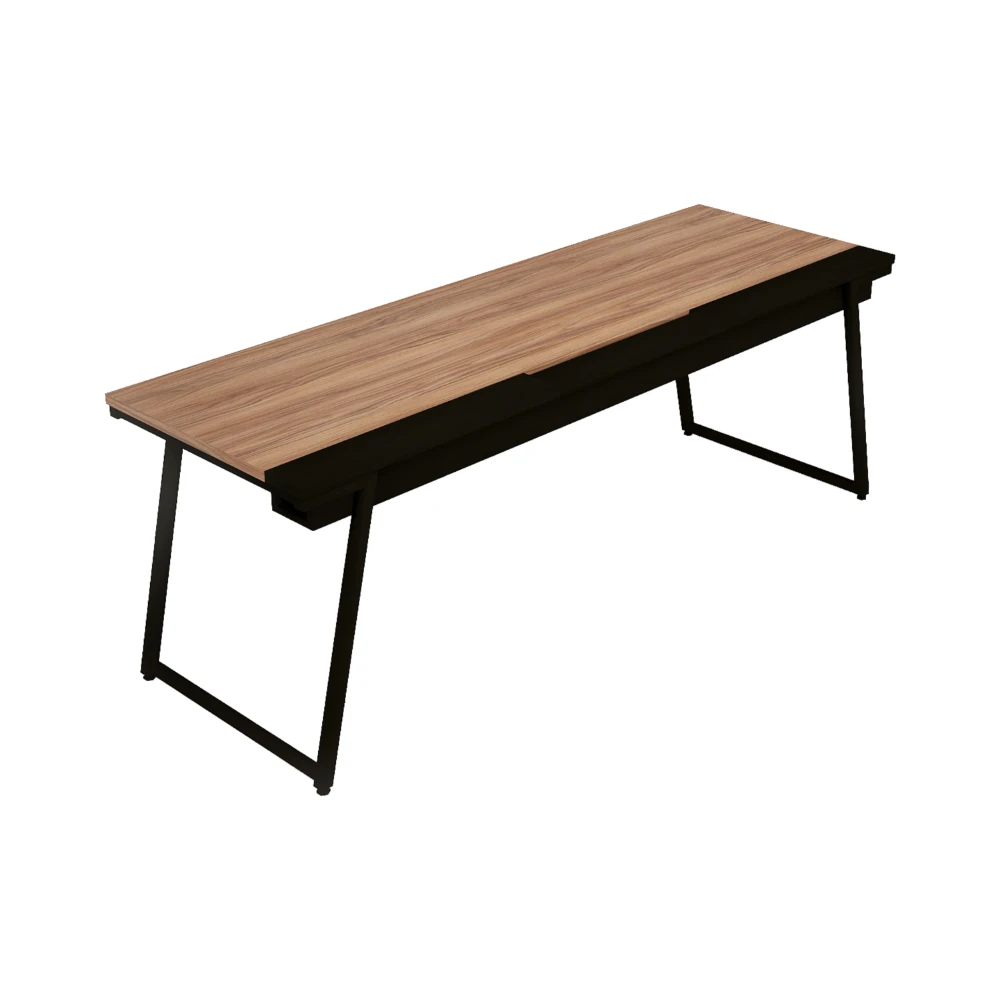 Mesa de escritório retangular industrial com extensão e bandeja Soho
